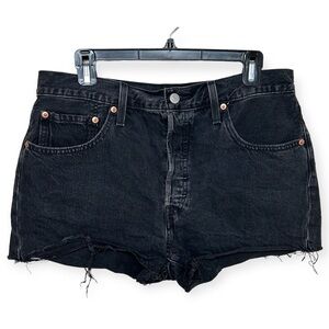 Levi’s 501 Black Denim Raw Hem High Waist Shorts